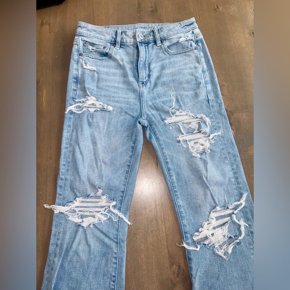 American Eagle Outfitters Light Blue Distressed Wide Leg Jeans